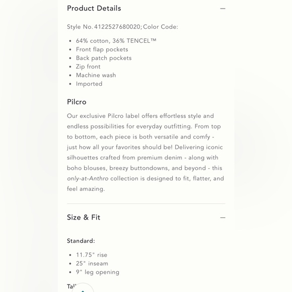 NWT Pilcro by Anthropologie Mid-Rise Pleated Trouser Jean. Size 31 - Picture 12 of 12